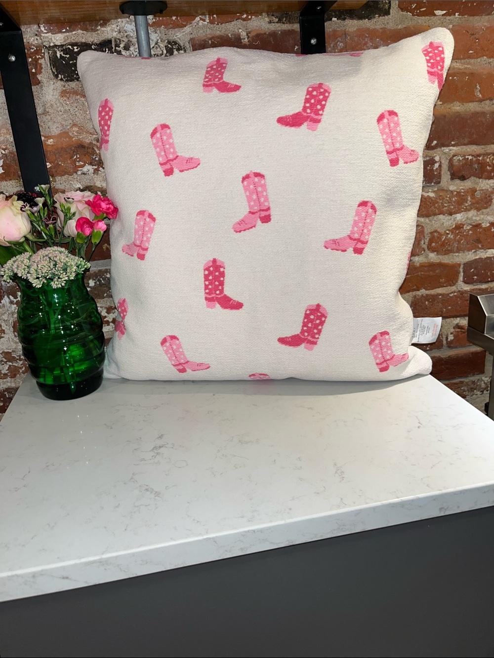 C&C California Pink Boot Pattern Accent Pillow on Cream